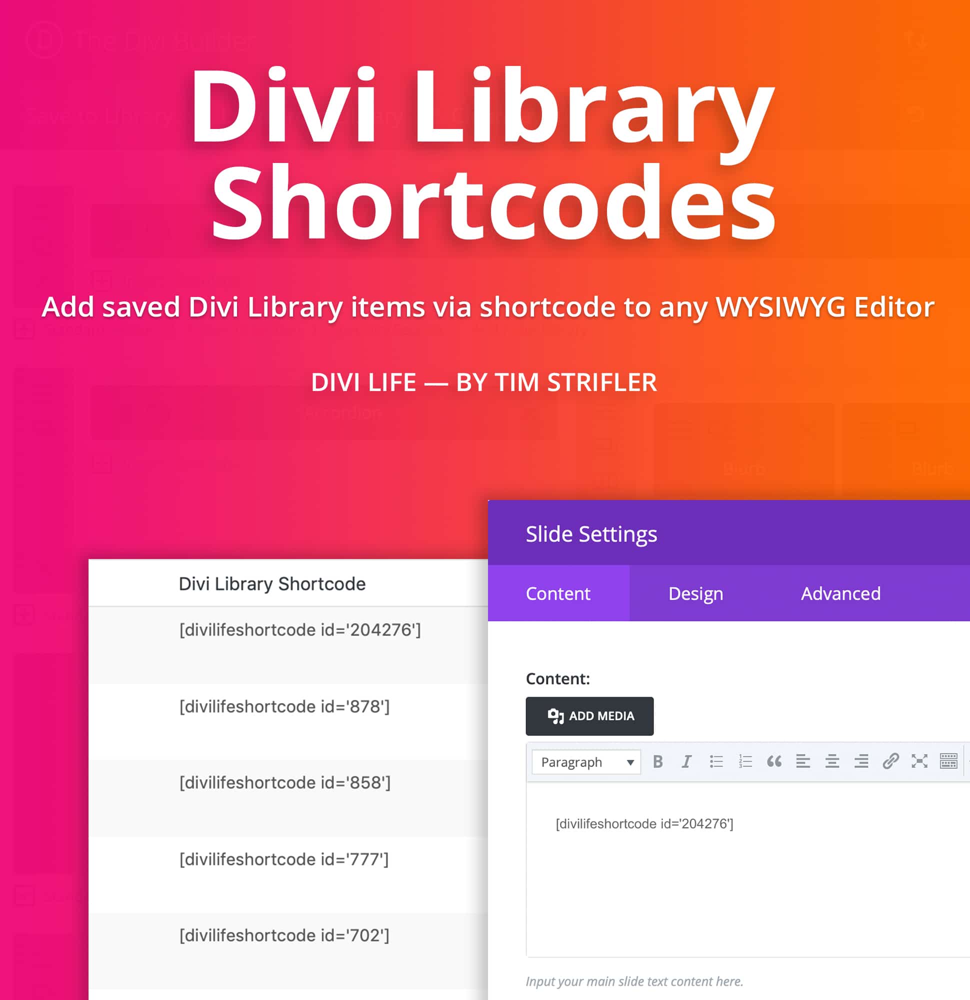 Divi Library Shortcodes Divi Life