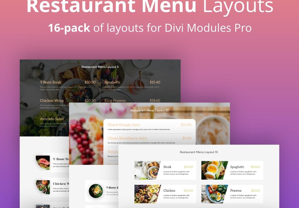 Divi Restaurant Menu Module Layout Pack