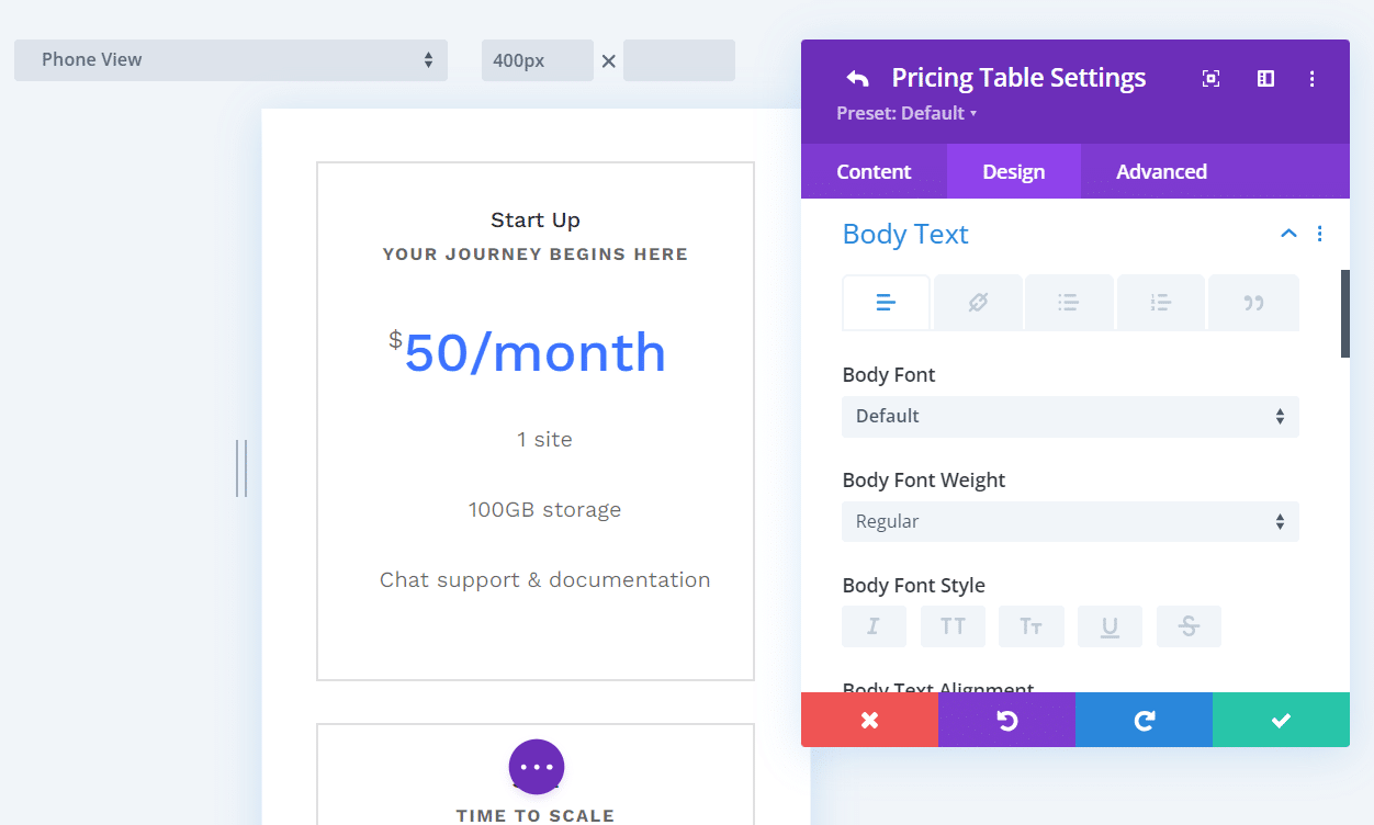 Stacking pricing tables in mobile view