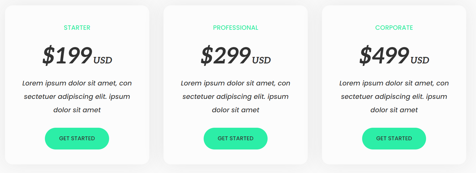 Sample Divi Bricks pricing table layout template
