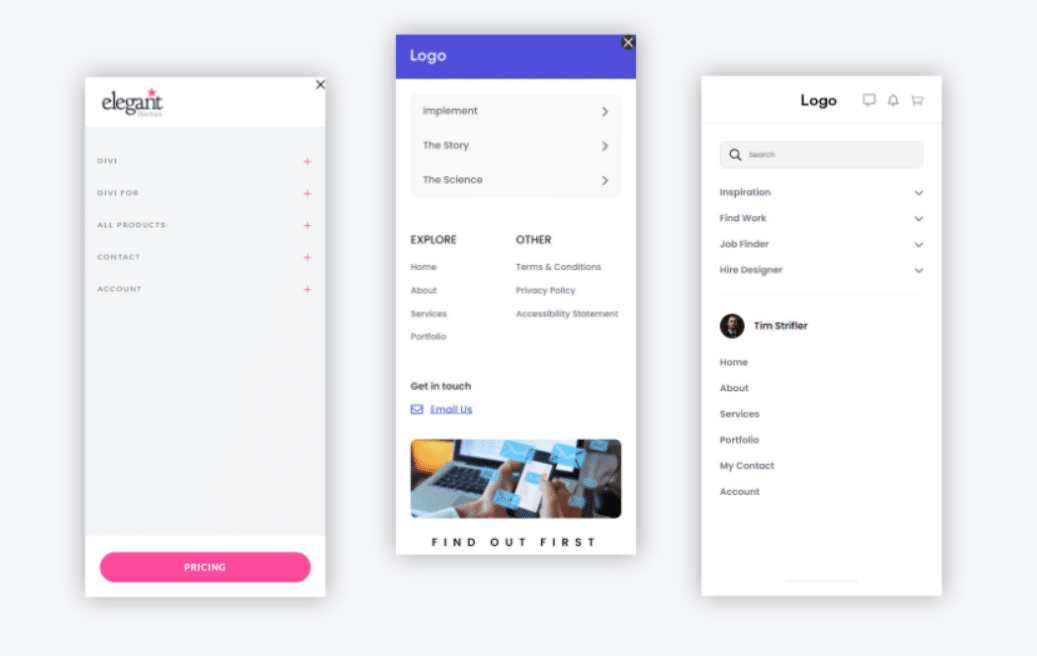 Divi Mobile Menu plugin examples 1