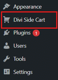 Divi Side Cart plugin in WordPress dashboard
