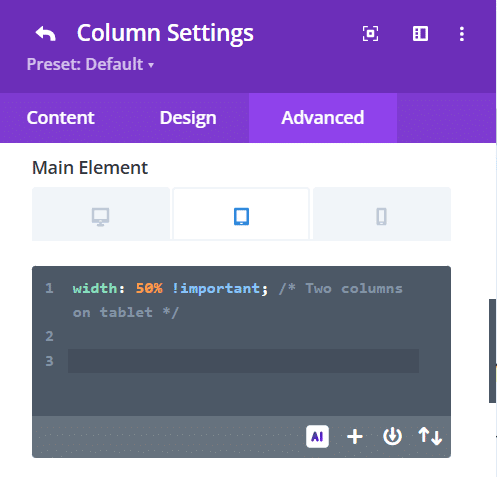 Altering tablet responsiveness for columns