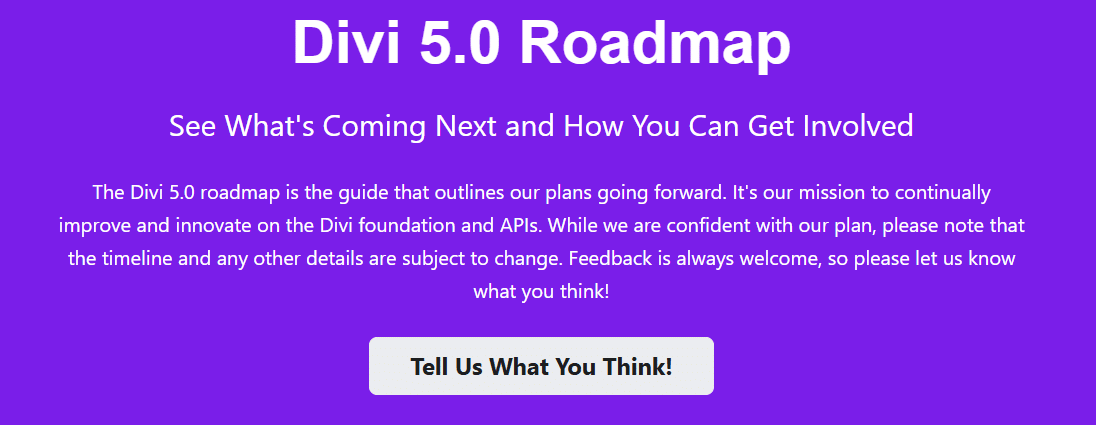 Divi 5 official roadmap homepage