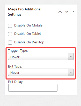 How to set Mega Pro trigger and exit actions in Divi Mega Pro