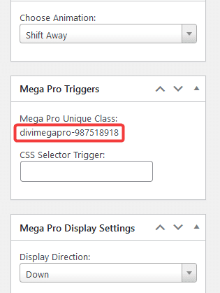 Where to find the CSS class for a Divi Mega Pro item