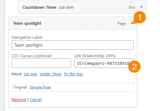 Adding the unique CSS class of a Mega Pro to a menu item