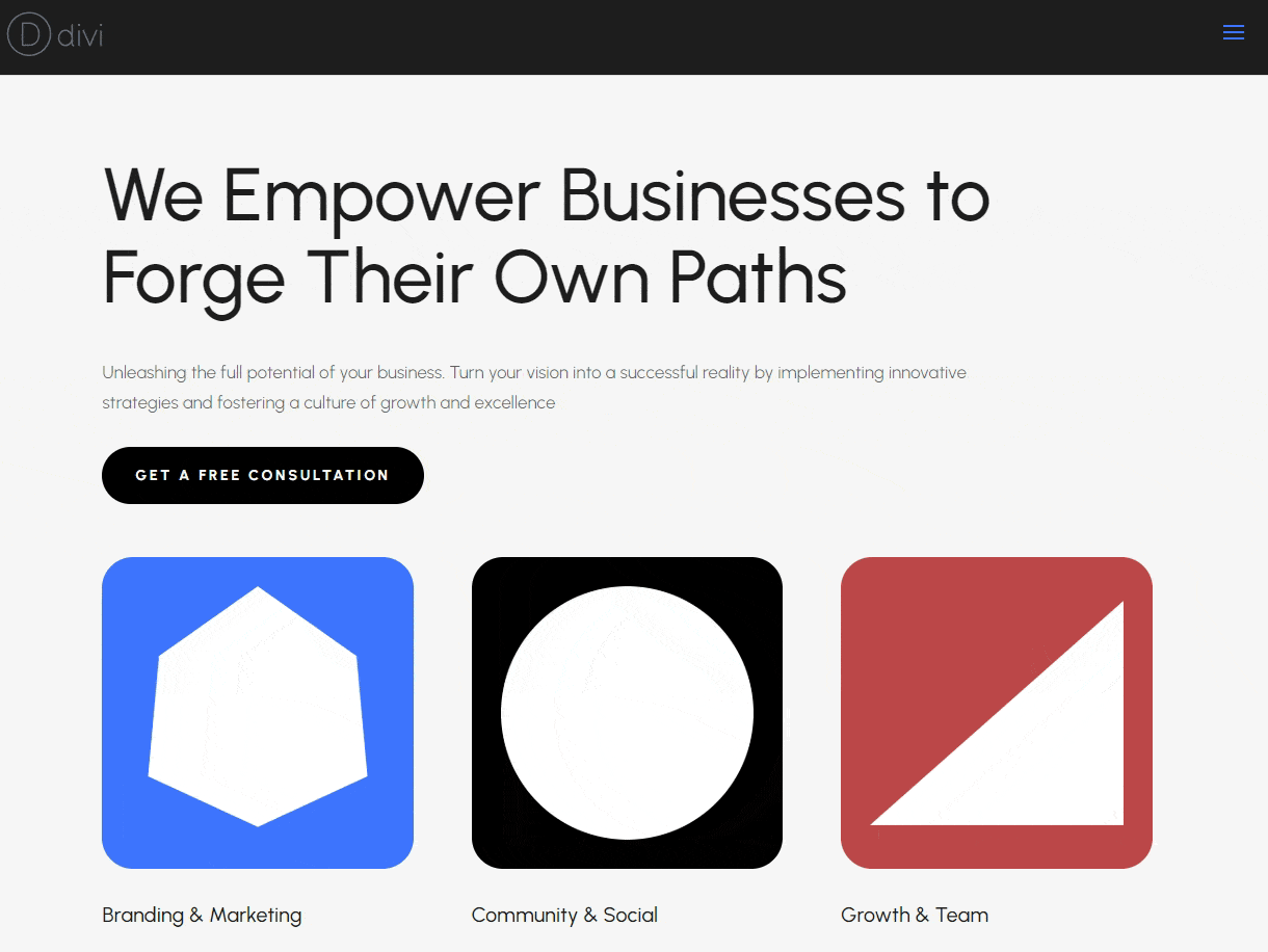 A Divi fullscreen menu built using the Theme Customizer