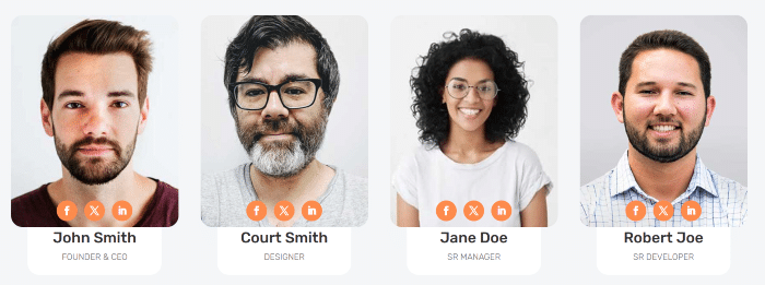 Sample Divi Bricks Team Members layout