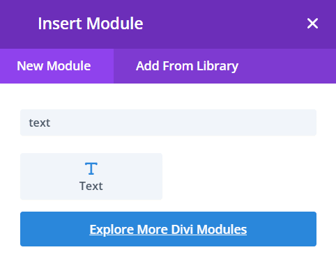 Selecting Divi’s native Text module