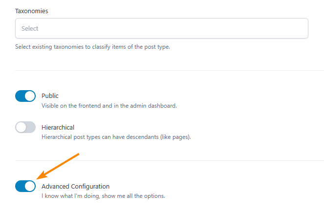 Toggling advanced options in ACF