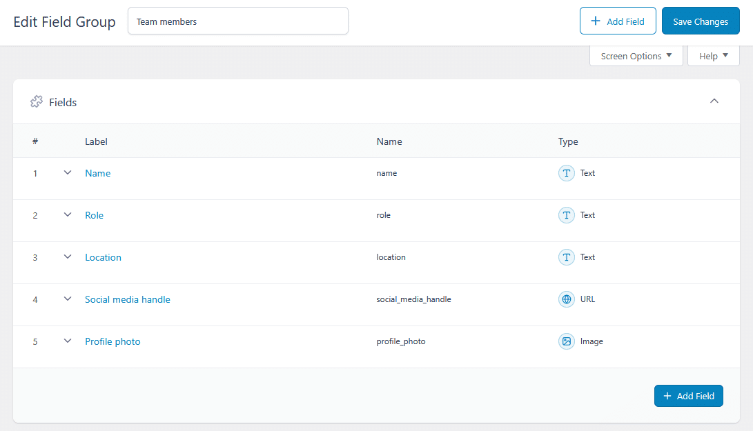 A custom ACF field group