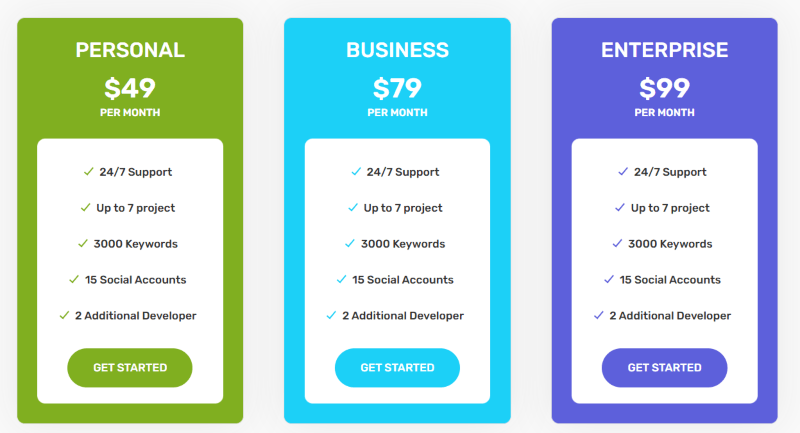 Divi Bricks pricing table examples