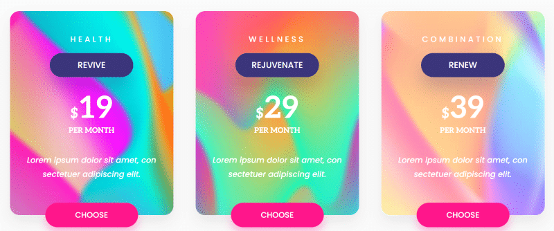 Divi Bricks pricing table examples