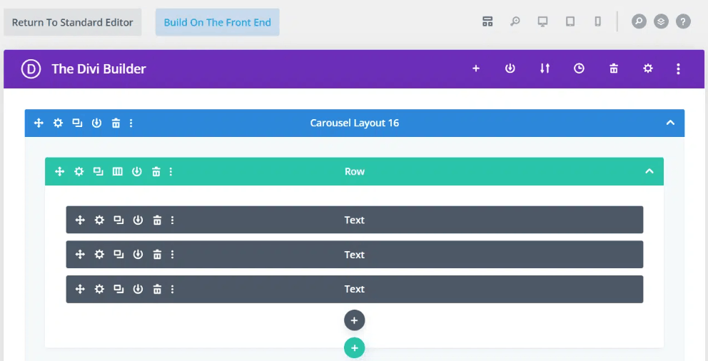 Divi’s page builder – backend view