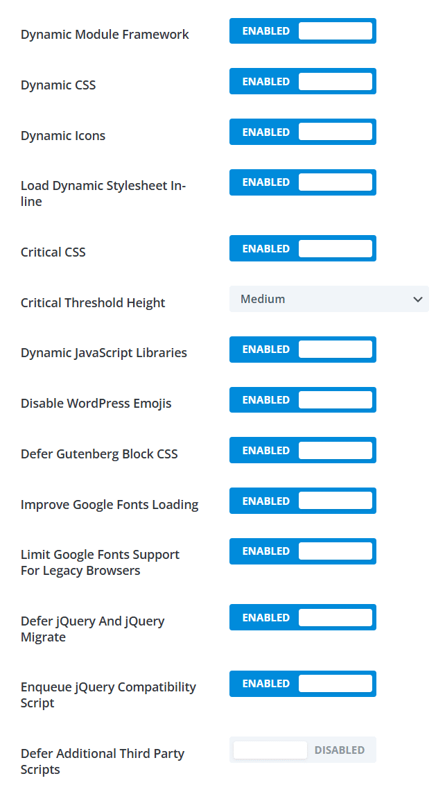 Native Divi performance settings