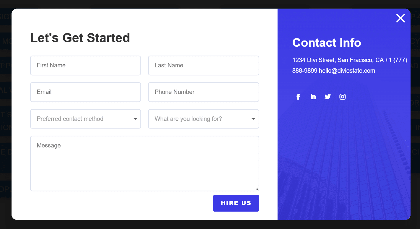 Divi Overlays email capture example 1