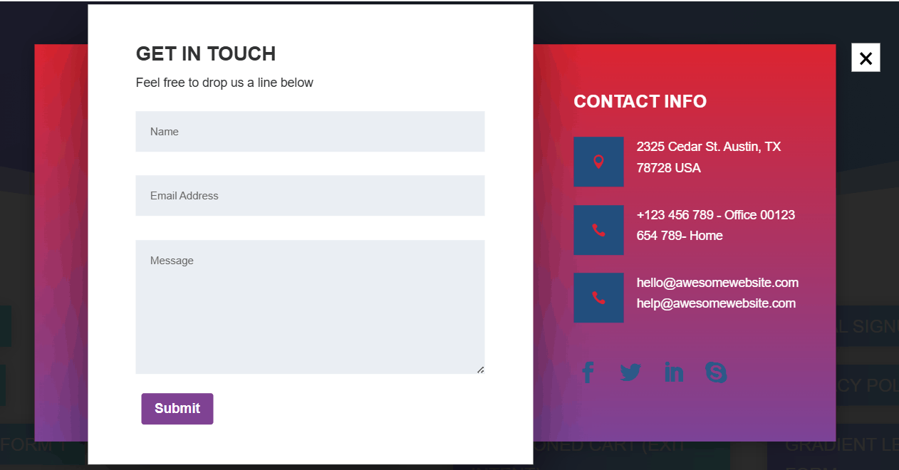 Divi Overlays email capture example 2