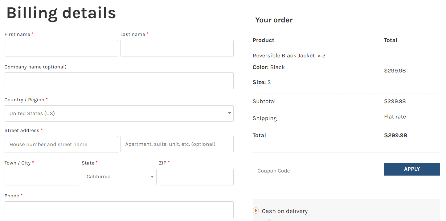 Checkout page funnel template example