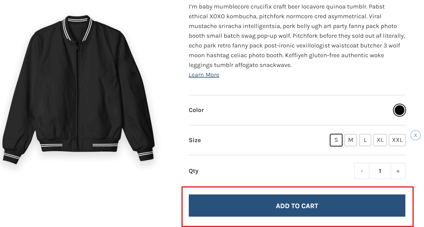 Specific product page funnel template example