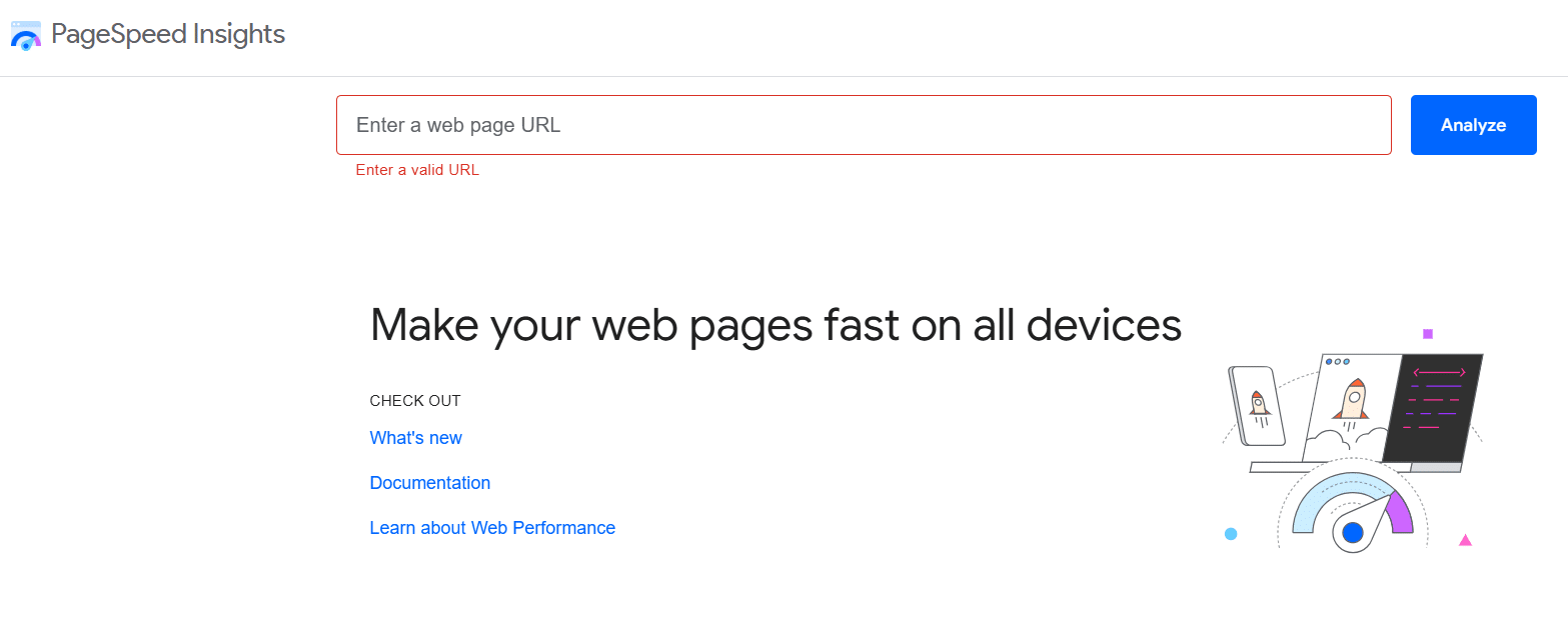 Google PageSpeed Insights homepage