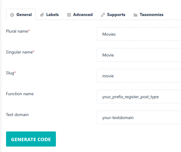 Meta Box custom post type generator