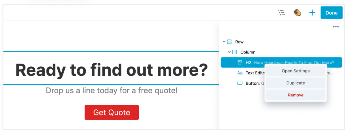 Beaver Builder’s outline panel