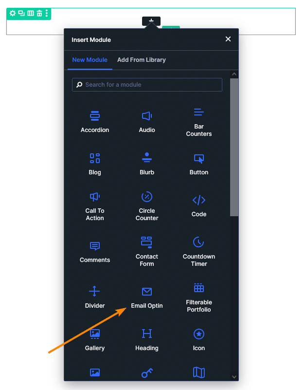 Adding the Divi email option module