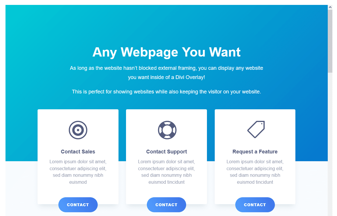 Divi Overlays external website template