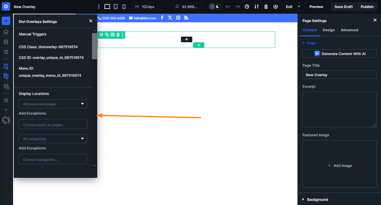 Divi Overlays popup in Divi builder