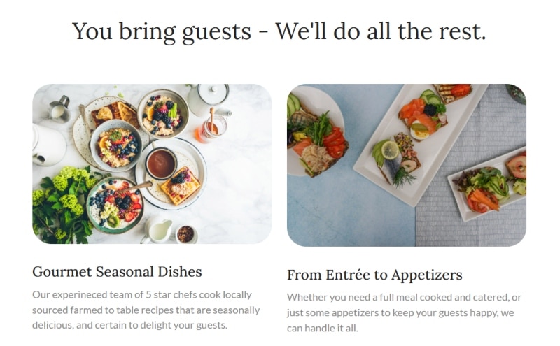 Catering landing page example 1