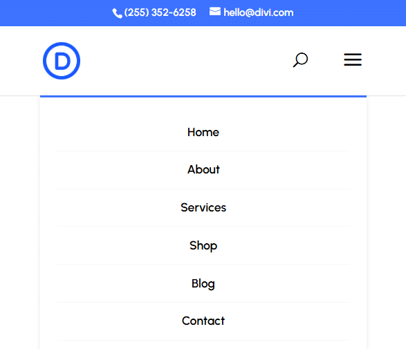 Center-aligned Divi mobile menu items