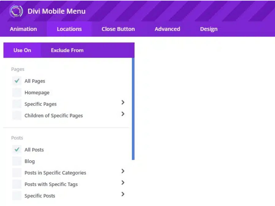 Divi Mobile Menu customization options