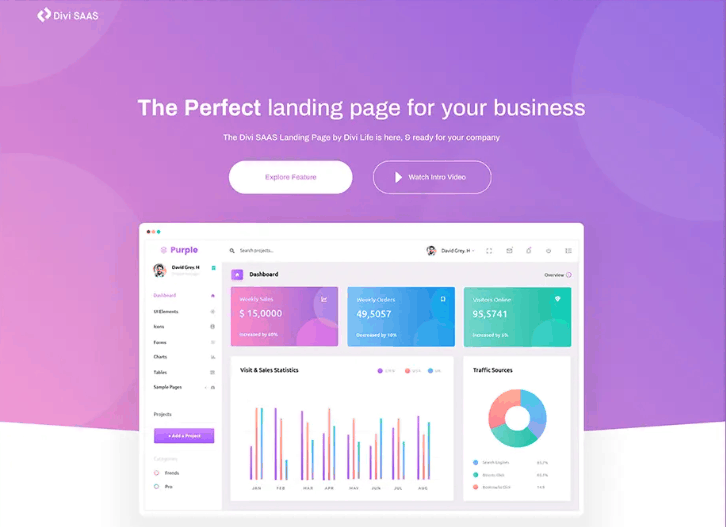 Divi SaaS homepage