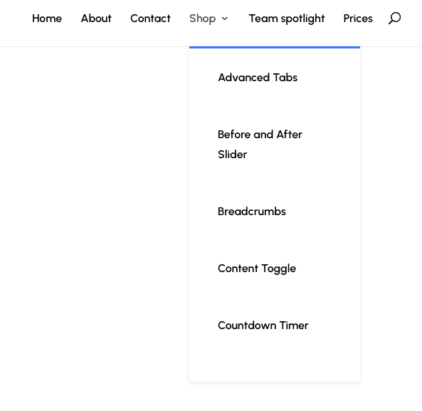 Divi dropdown menu adjusted spacing