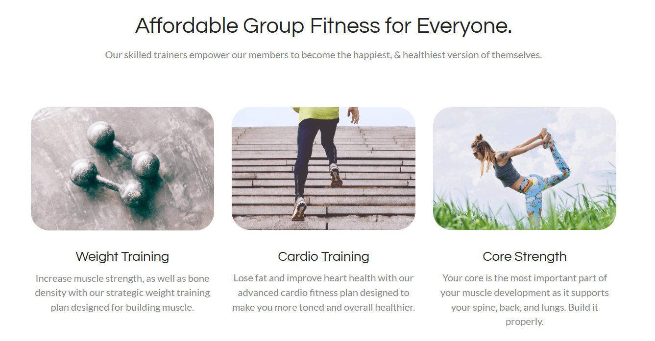 Fitness landing page example 1