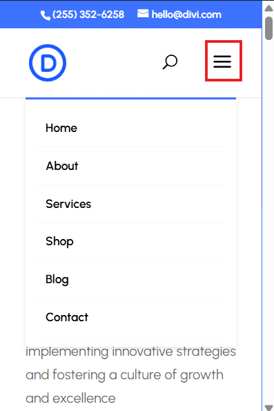 Native Divi mobile menu