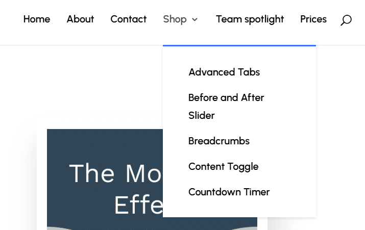 Divi dropdown menu