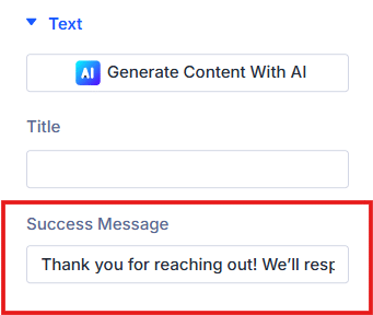 Sample Divi contact form success message