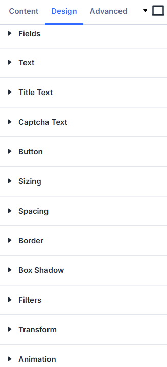 Divi contact form Design tab