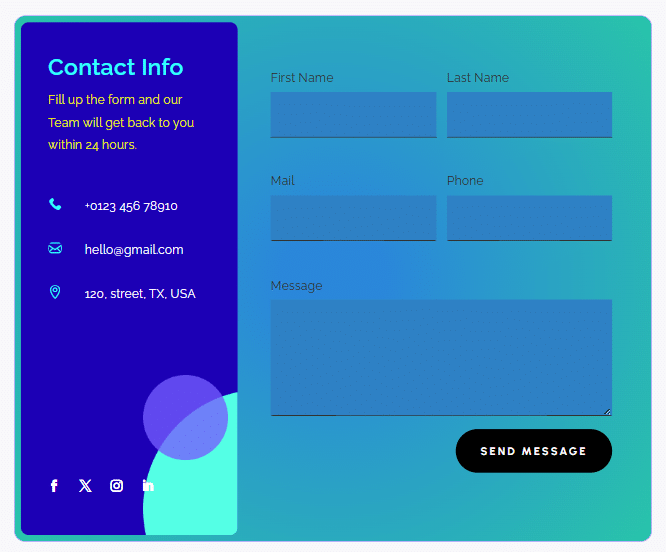 Customized Divi Bricks contact form layout