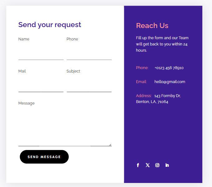 Sample Divi Bricks contact form layout 1