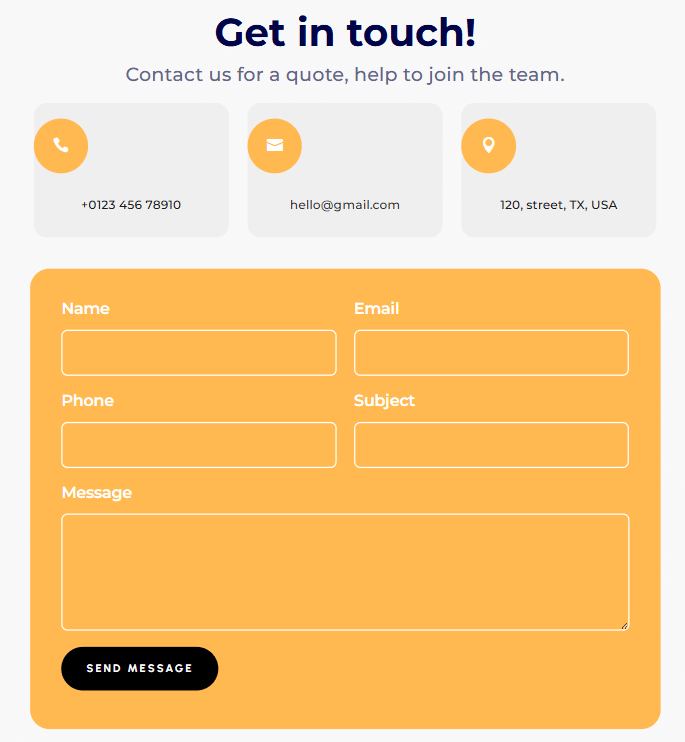 Sample Divi Bricks contact form layout 4