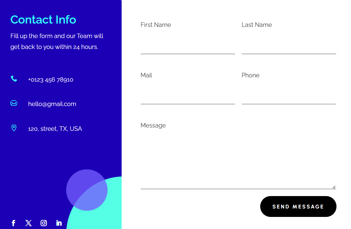 Sample two-column Divi contact form