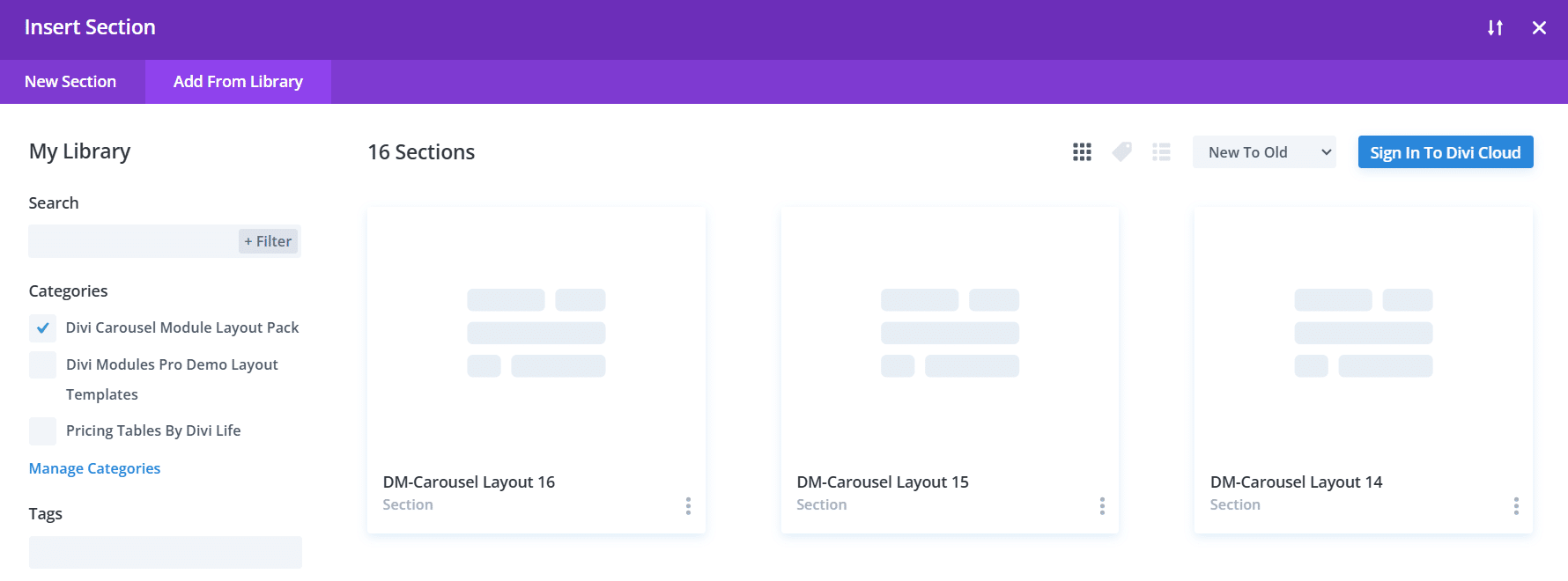 Inserting saved layout from Divi Library