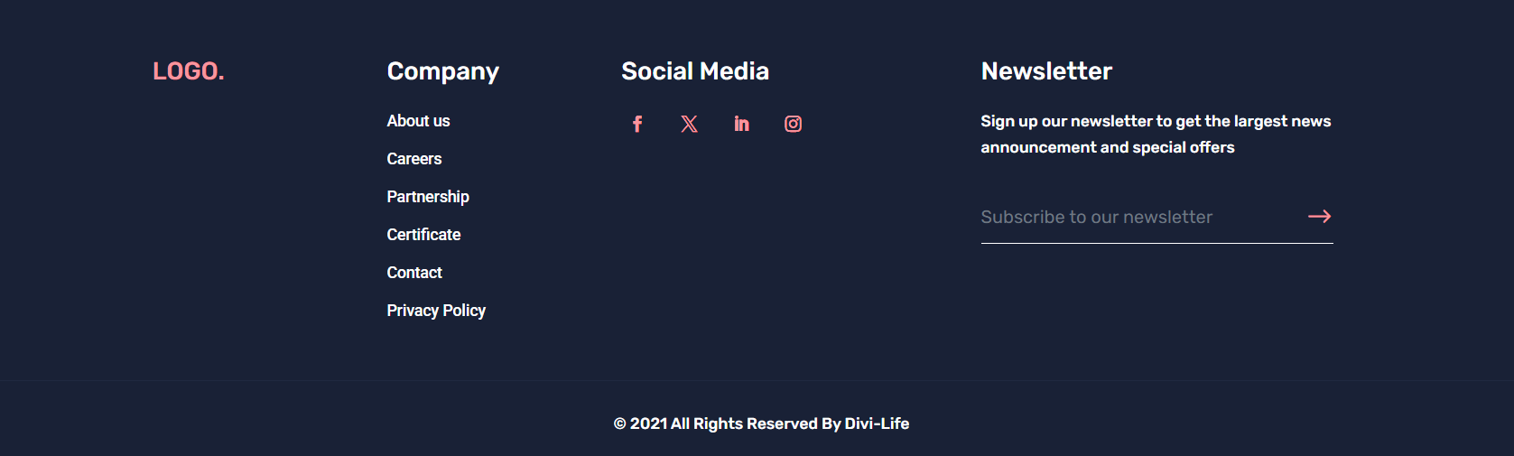 Divi Bricks’ footer example