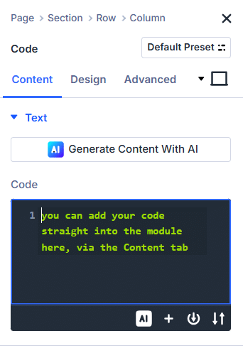 Divi Code module
