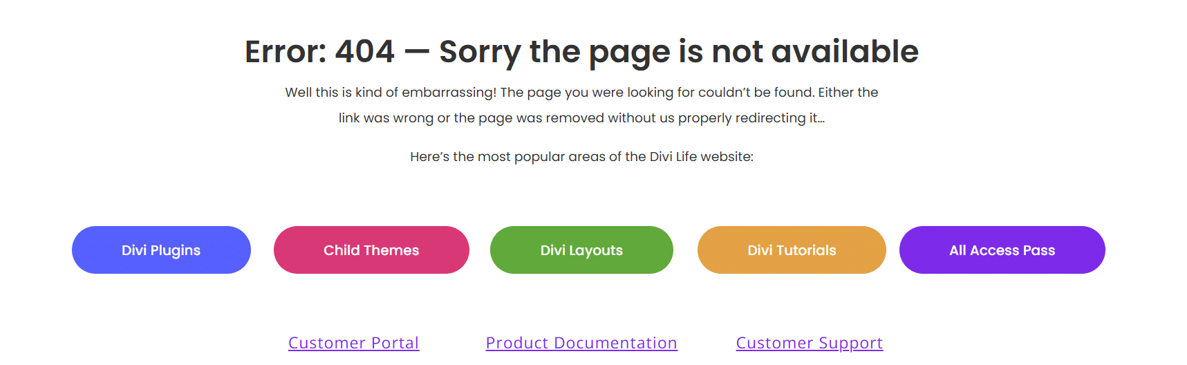 Divi Life 404 page text