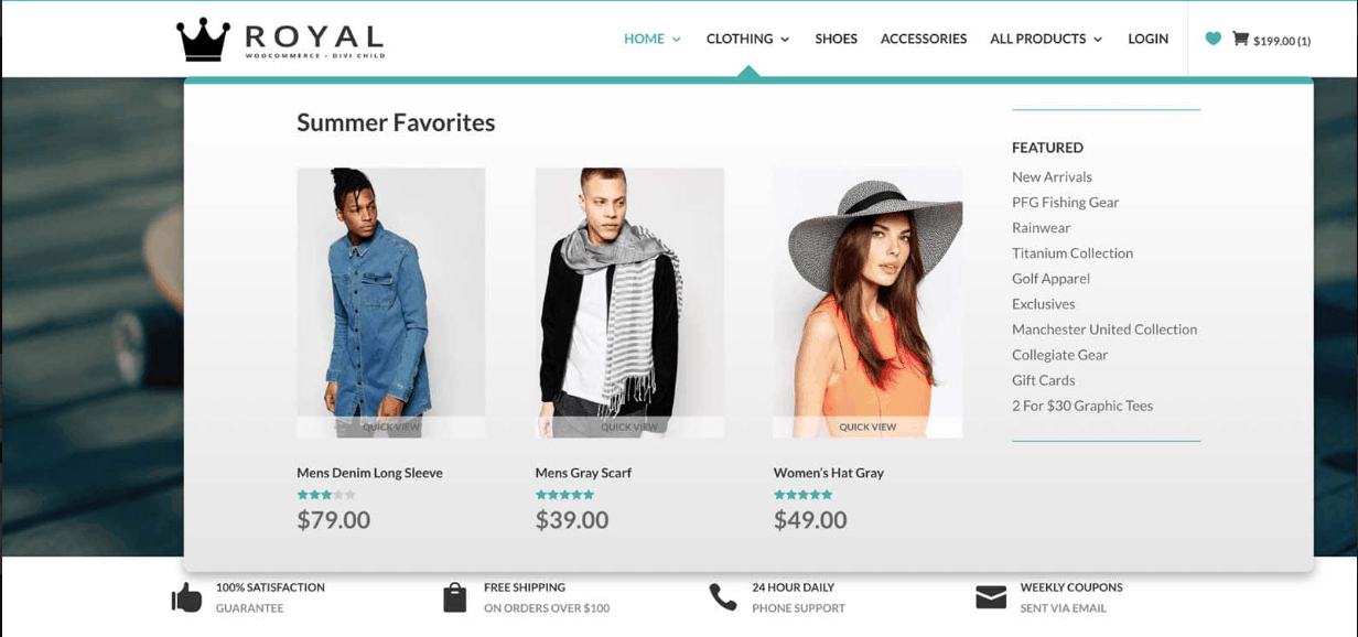 Divi Mega Pro product mega menu example