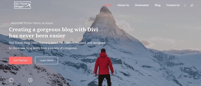 Divi Travel Blogger child theme homepage